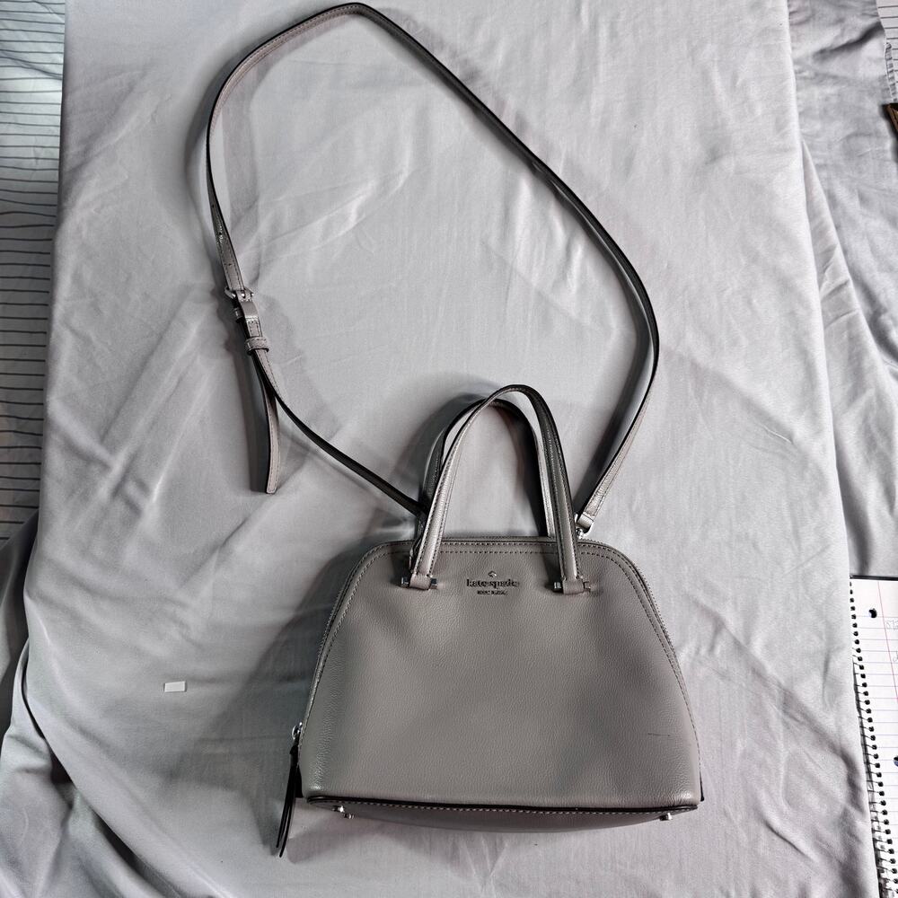 Kate Spade New York Gray Dome Satchel Crossbody Bag Pebbled Leather Purse - Picture 2 of 10
